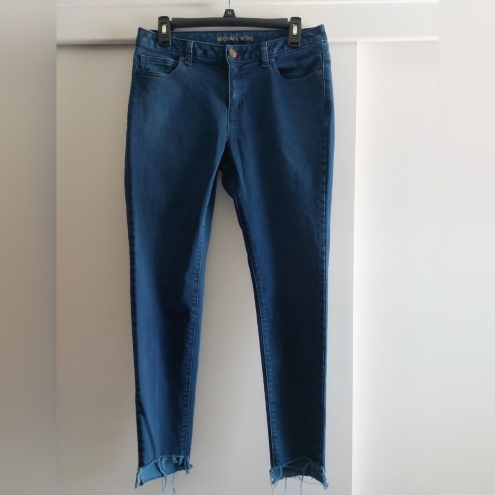Michael Kors Izzy Skinny Jeans Raw Hems Dark Wash Stretch 6